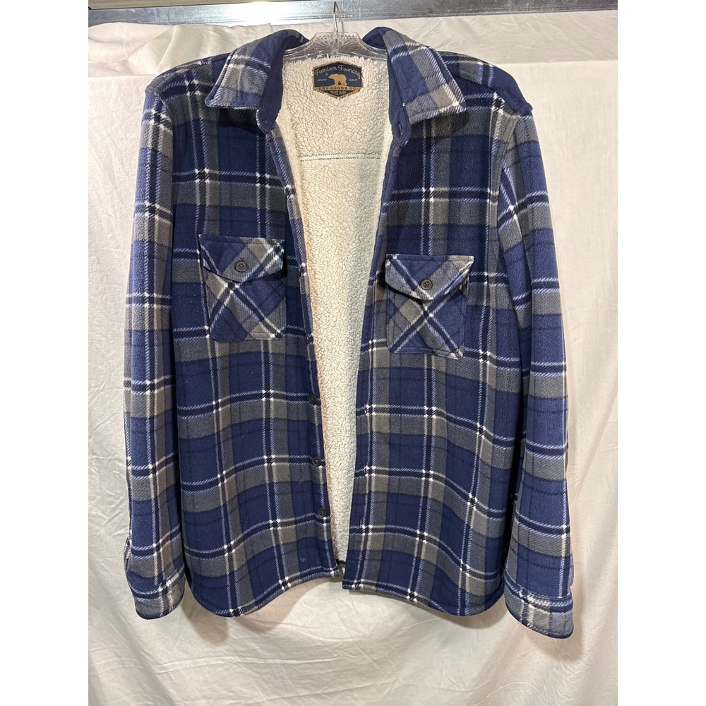 Freedom Foundry Flannel Shirt Jacket Womens L Sherpa Lined Blue Plaid